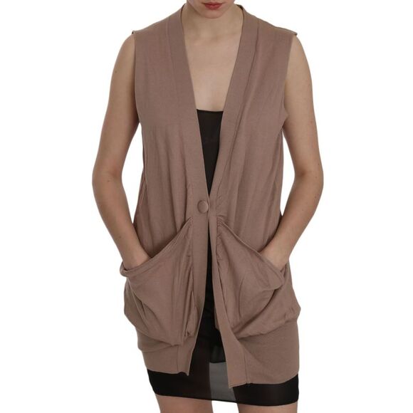 PINK MEMORIES Brown 100% Cotton Sleeveless Cardigan Top Women's Vest
